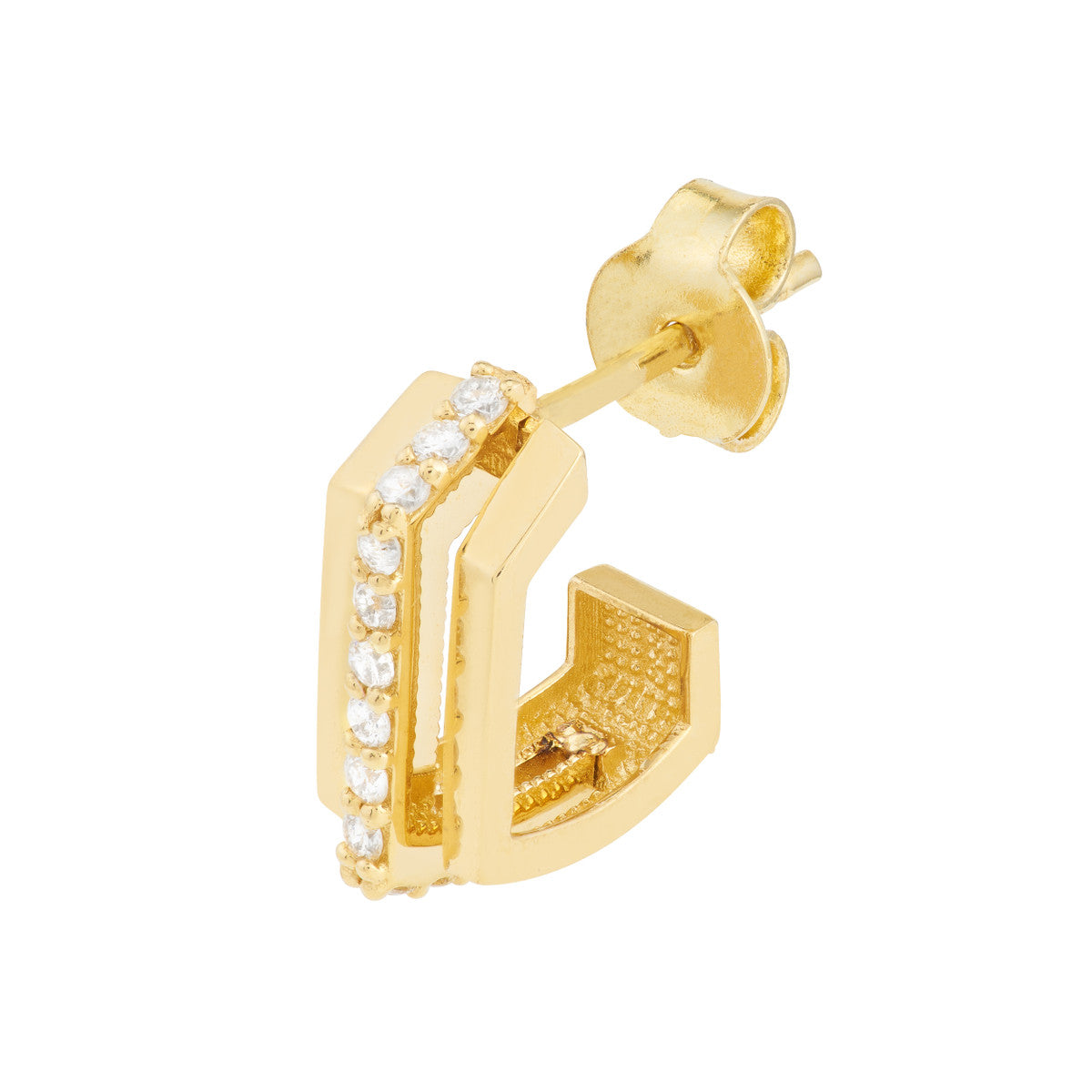 Diamond J Hoop Earrings 14K Yellow Gold