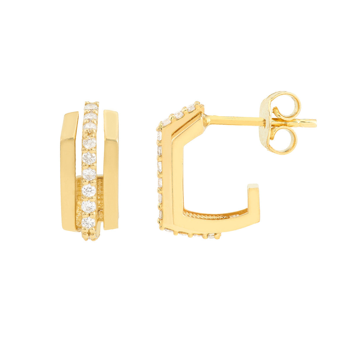 Diamond J Hoop Earrings 14K Yellow Gold