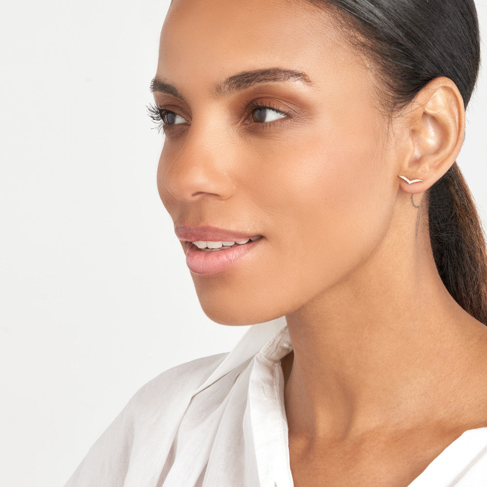 Diamond Wing Micro Stud Earrings 14K Yellow Gold