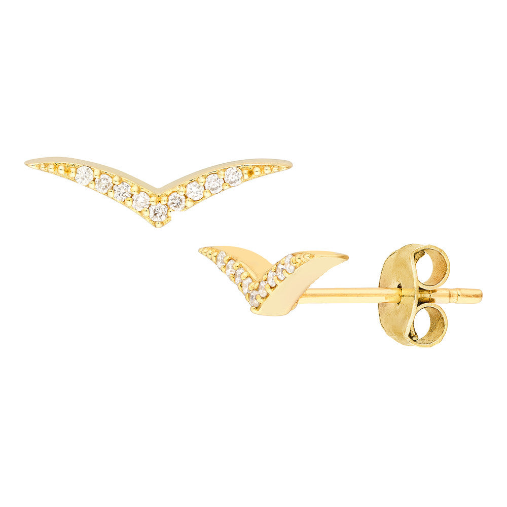 Diamond Wing Micro Stud Earrings 14K Yellow Gold