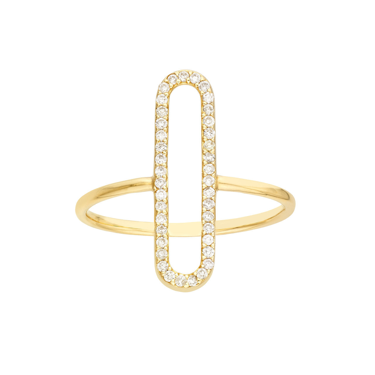 Diamond Paper Clip Frame Ring 14K Yellow Gold