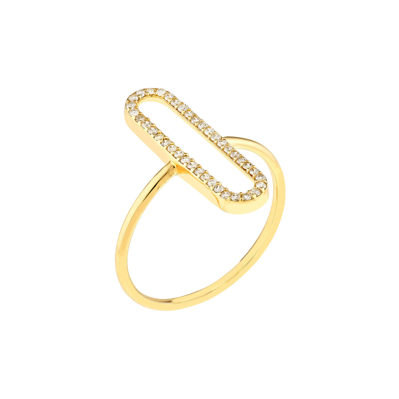 Diamond Paper Clip Frame Ring 14K Yellow Gold