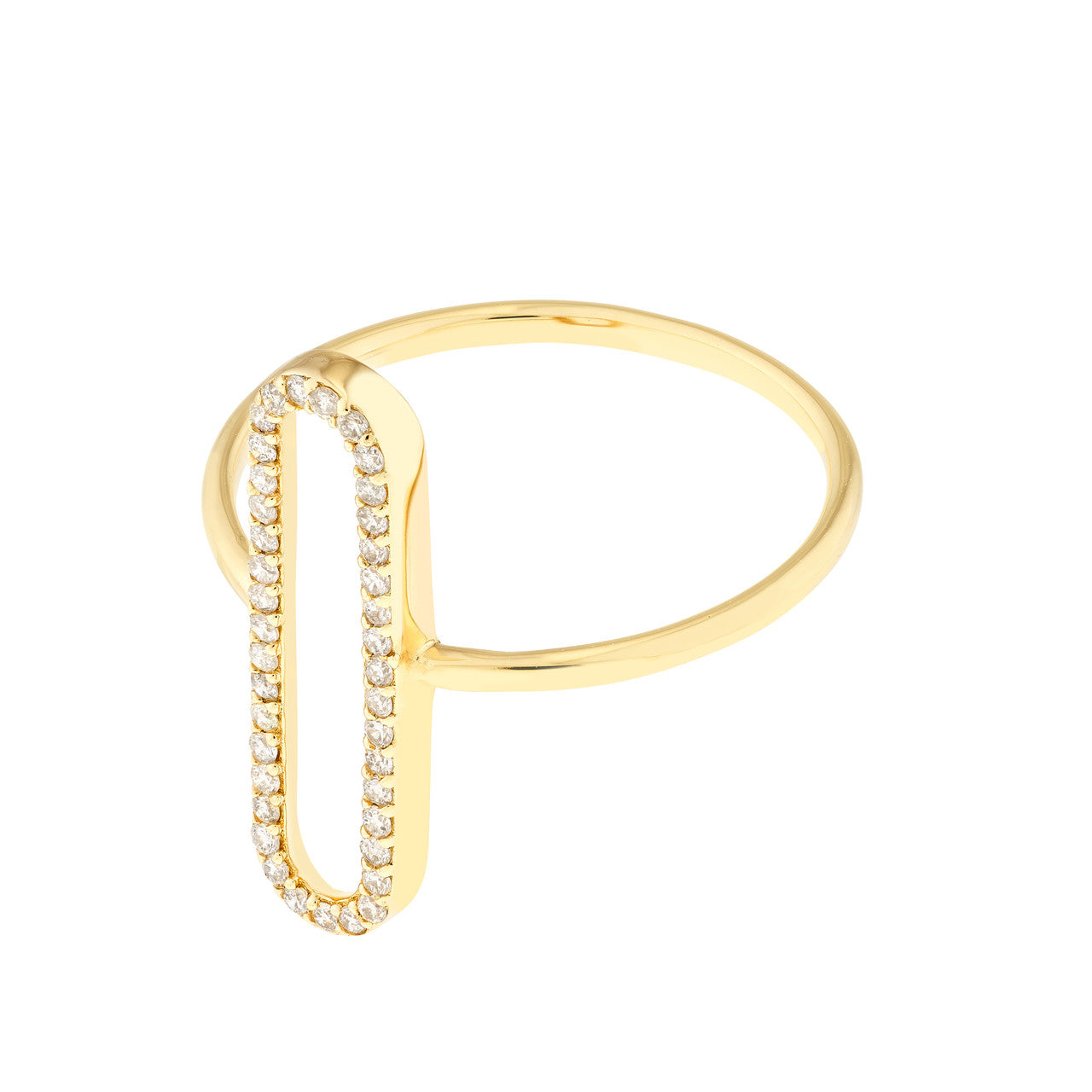 Diamond Paper Clip Frame Ring 14K Yellow Gold