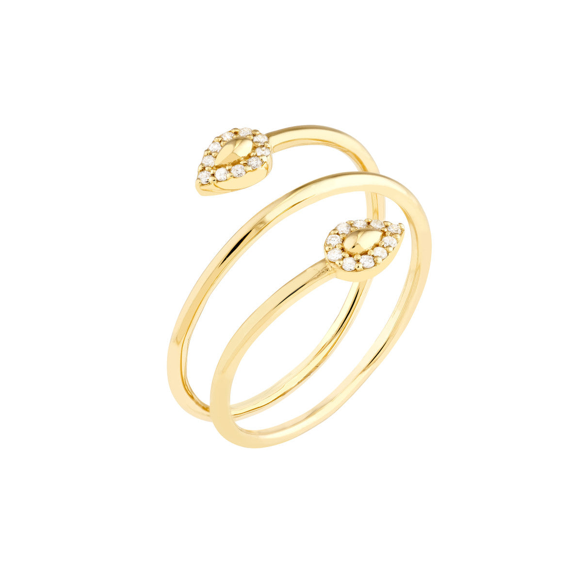 Snake Head Diamond Tip Bypass Ring 14K Yellow Gold