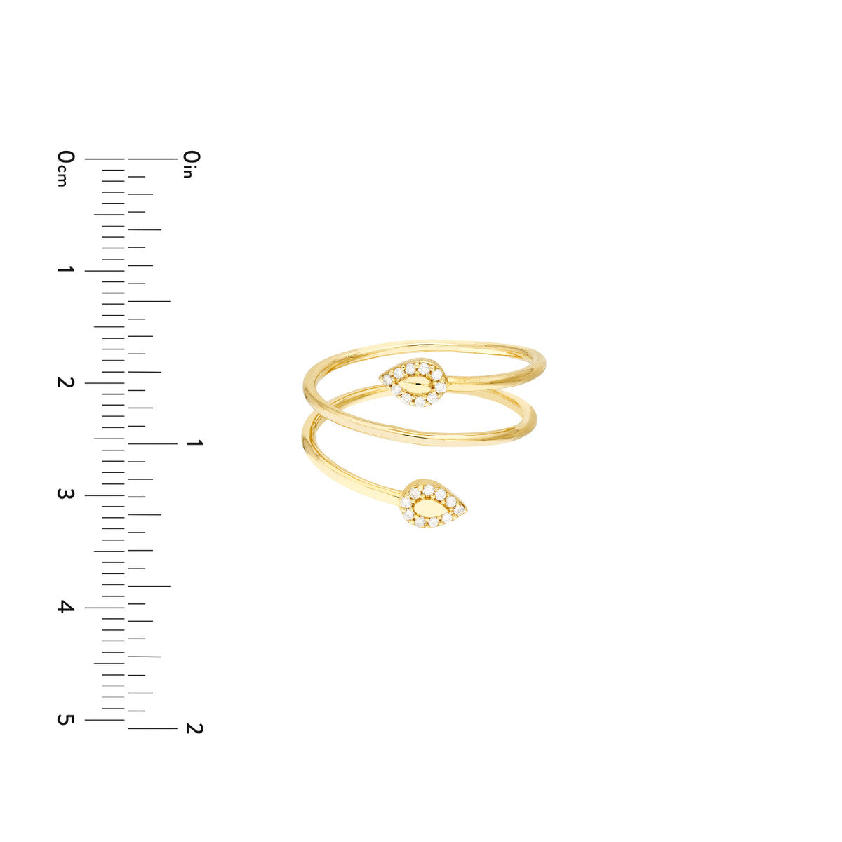 Snake Head Diamond Tip Bypass Ring 14K Yellow Gold