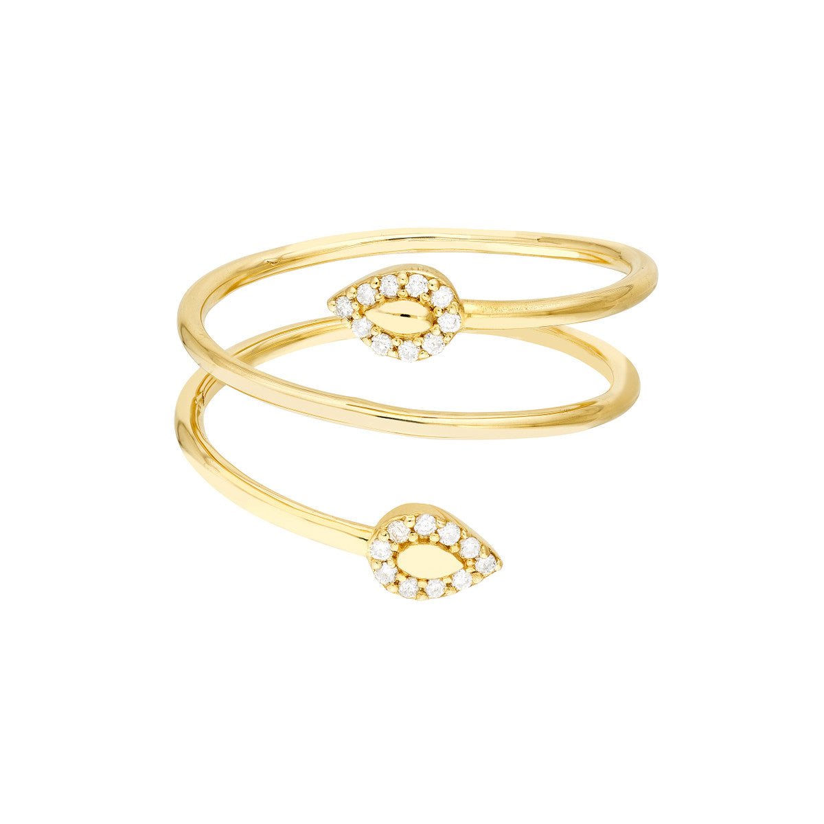 Snake Head Diamond Tip Bypass Ring 14K Yellow Gold