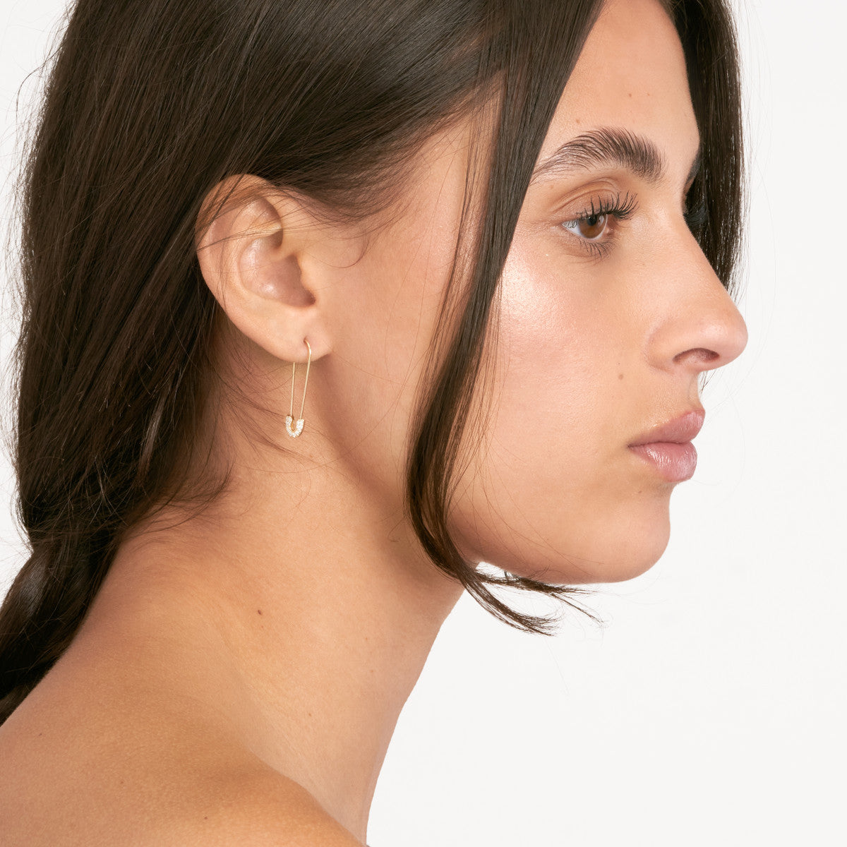 Diamond Safety Pin Threader Earrings 14K Yellow Gold