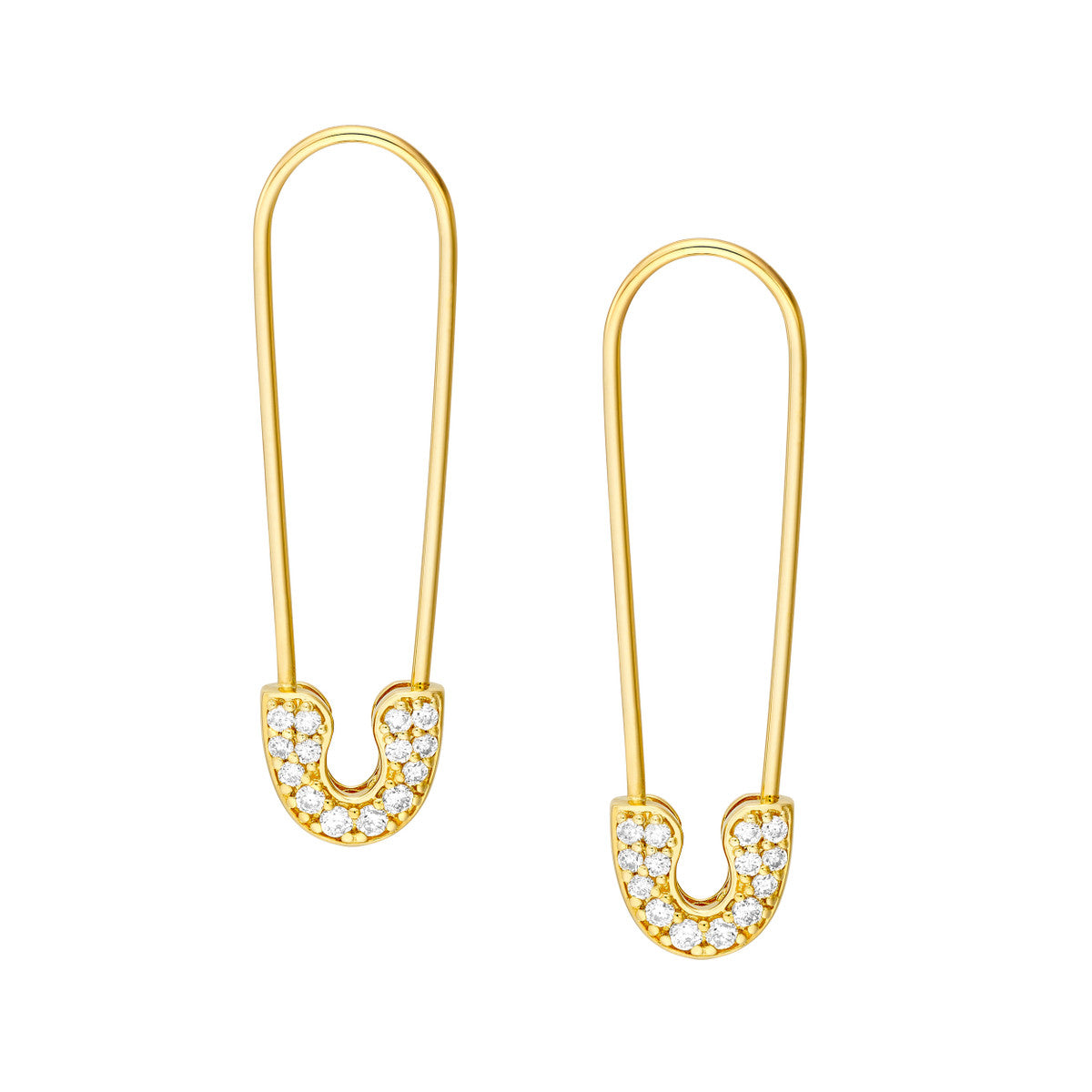 Diamond Safety Pin Threader Earrings 14K Yellow Gold