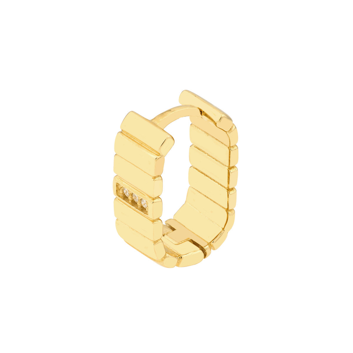 3pt Diamond Ribbed Hoop Earrings 14K Yellow Gold