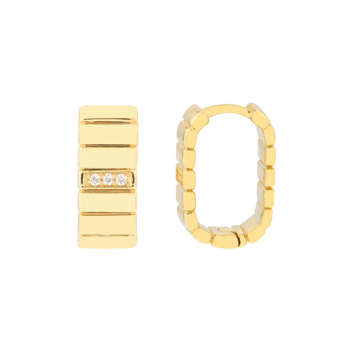 3pt Diamond Ribbed Hoop Earrings 14K Yellow Gold