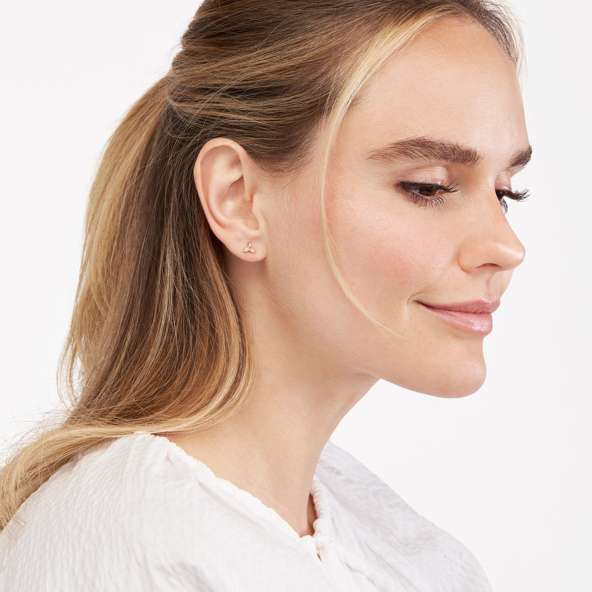 Whale Tail Micro Stud Earrings 14K Yellow Gold