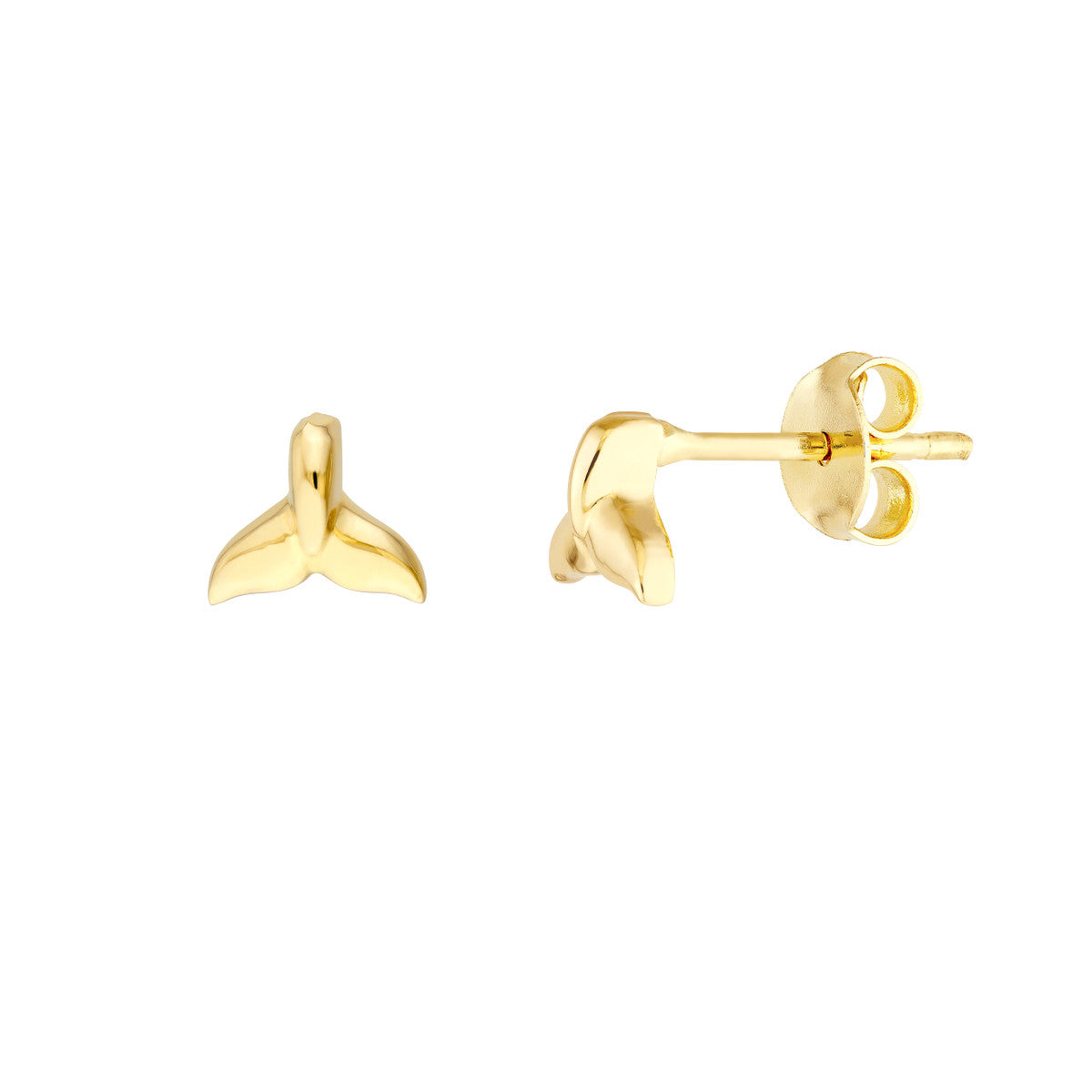 Whale Tail Micro Stud Earrings 14K Yellow Gold