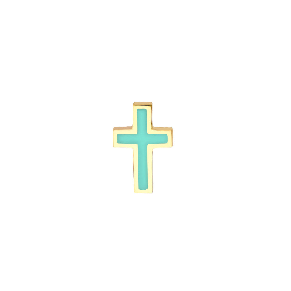 Lt.Turquoise Enamel Cross Stud Earrings 14K Yellow Gold