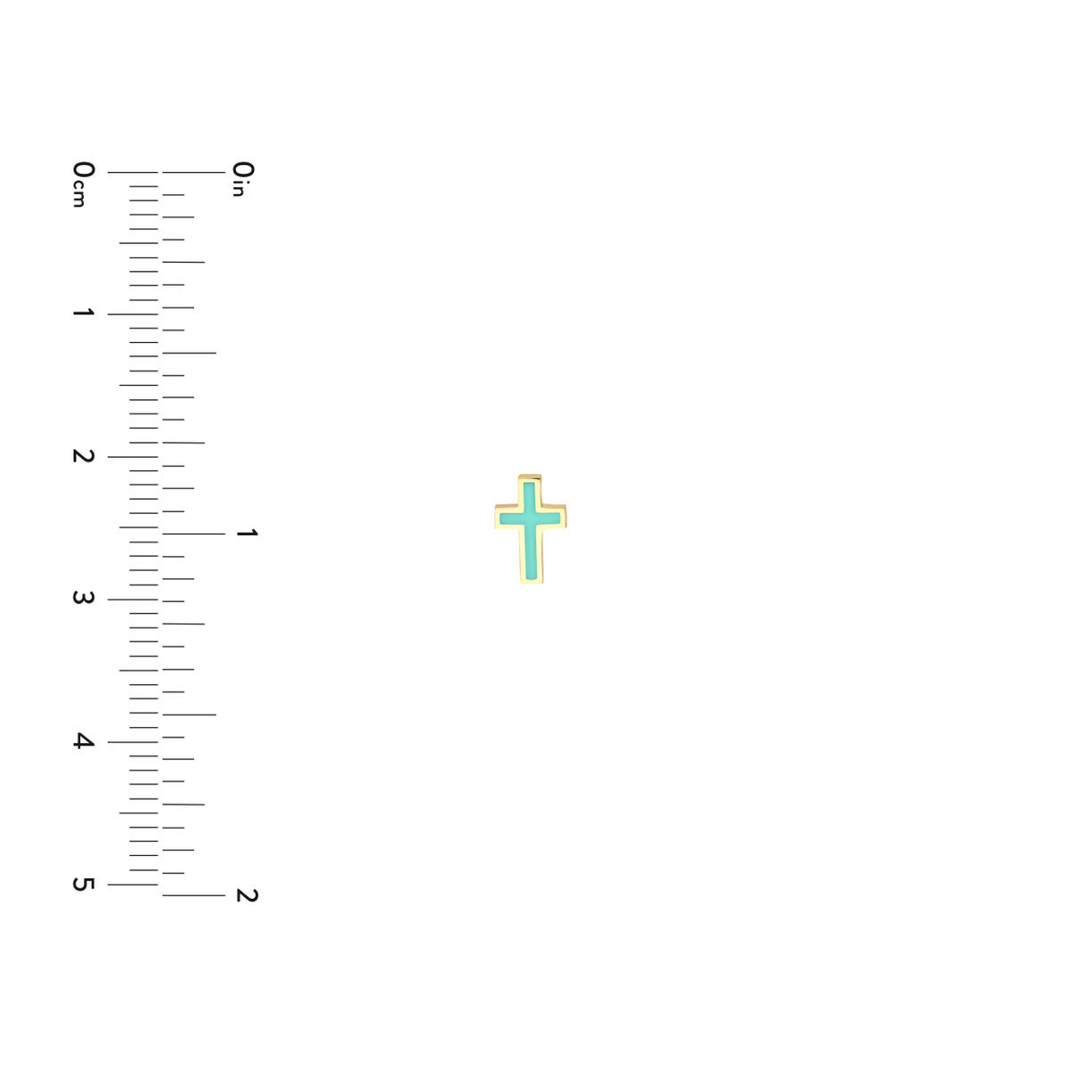Lt.Turquoise Enamel Cross Stud Earrings 14K Yellow Gold