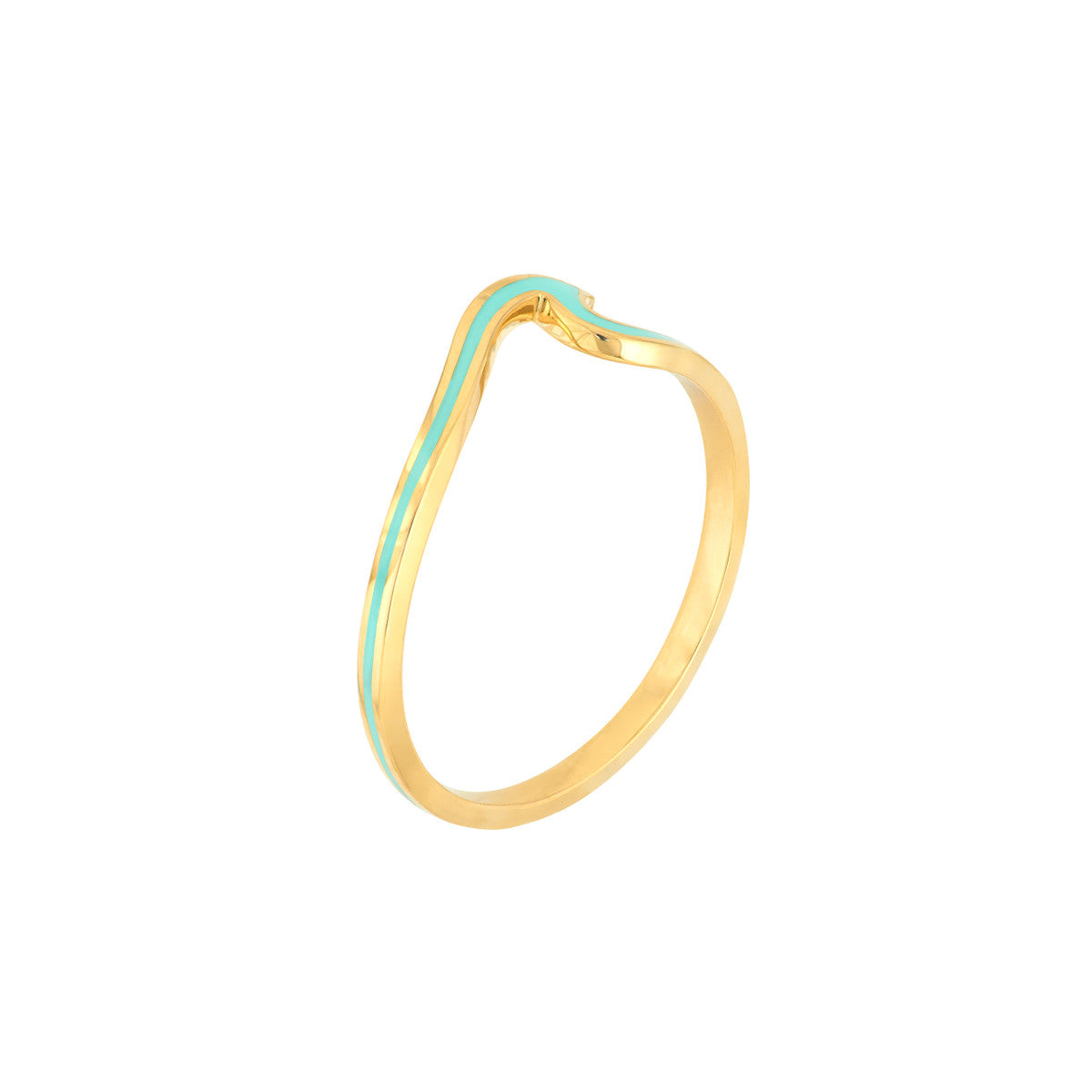 Lt.Turquoise Enamel Wave Ring 14K Yellow Gold