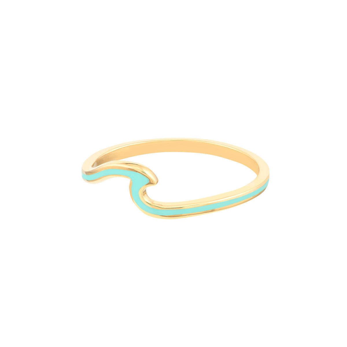 Lt.Turquoise Enamel Wave Ring 14K Yellow Gold
