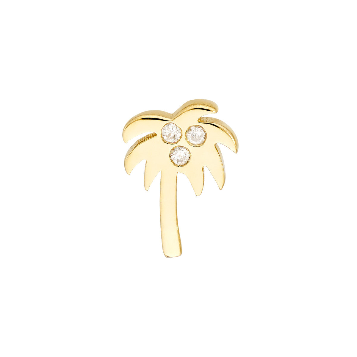 Diamond Palm Tree Stud Earrings 14K Yellow Gold