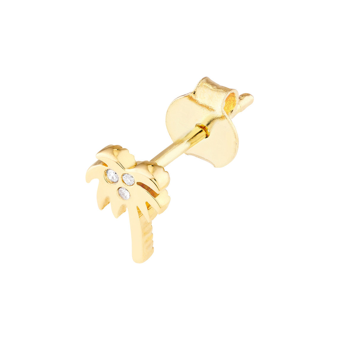 Diamond Palm Tree Stud Earrings 14K Yellow Gold