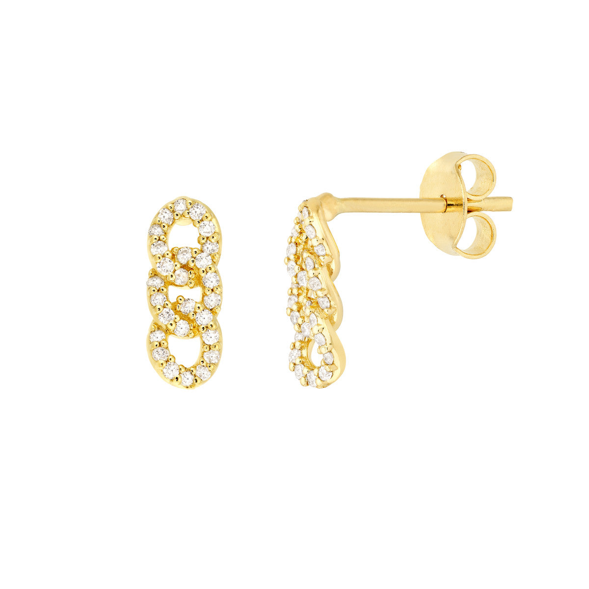 Diamond Triple Link Earrings 14K Yellow Gold
