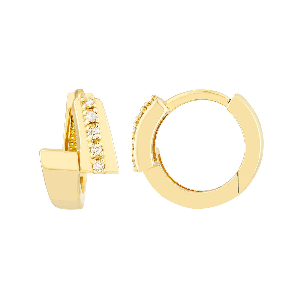 Double Bar Ascending Diamond Hoop Earrings 14K Yellow Gold