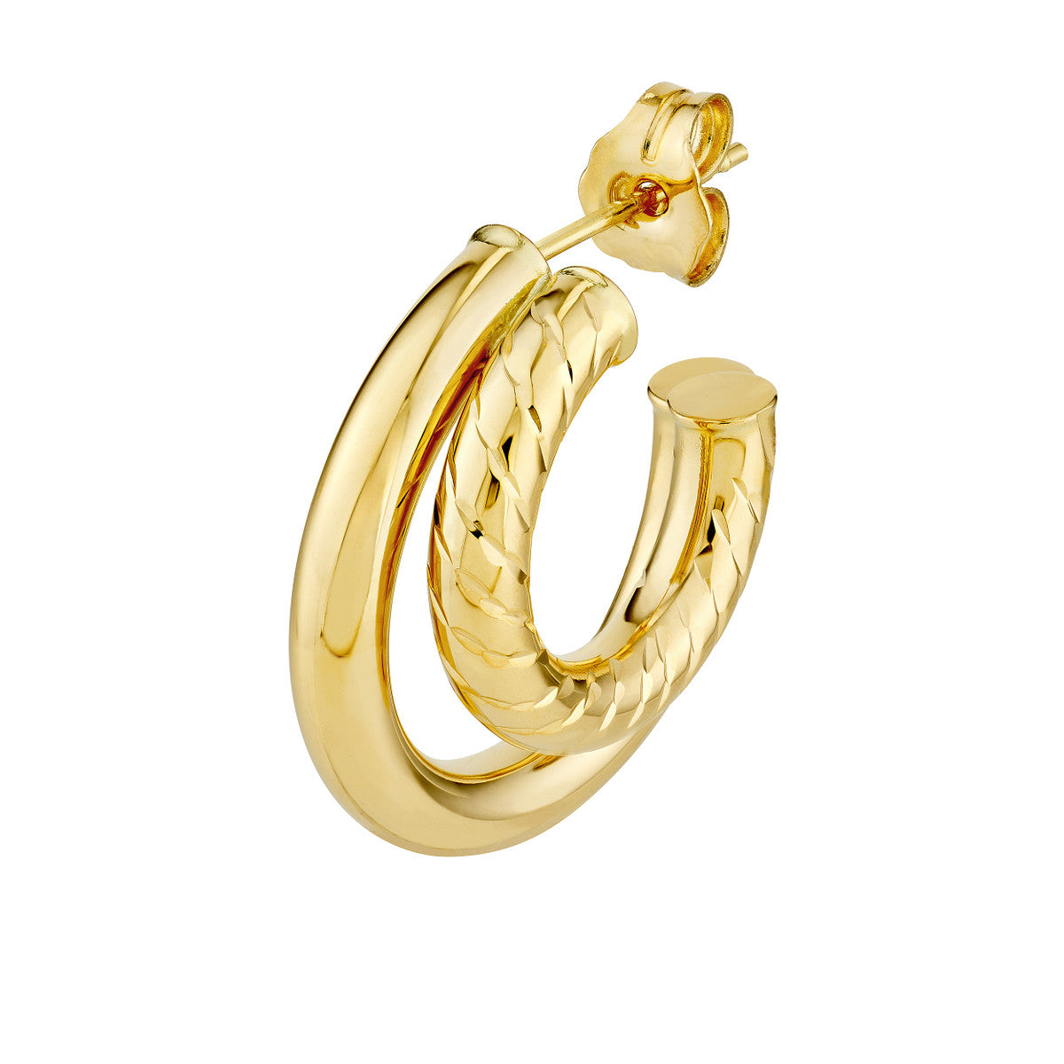 20mm D/C Small Twist Double Hoop Earrings 14K Yellow Gold