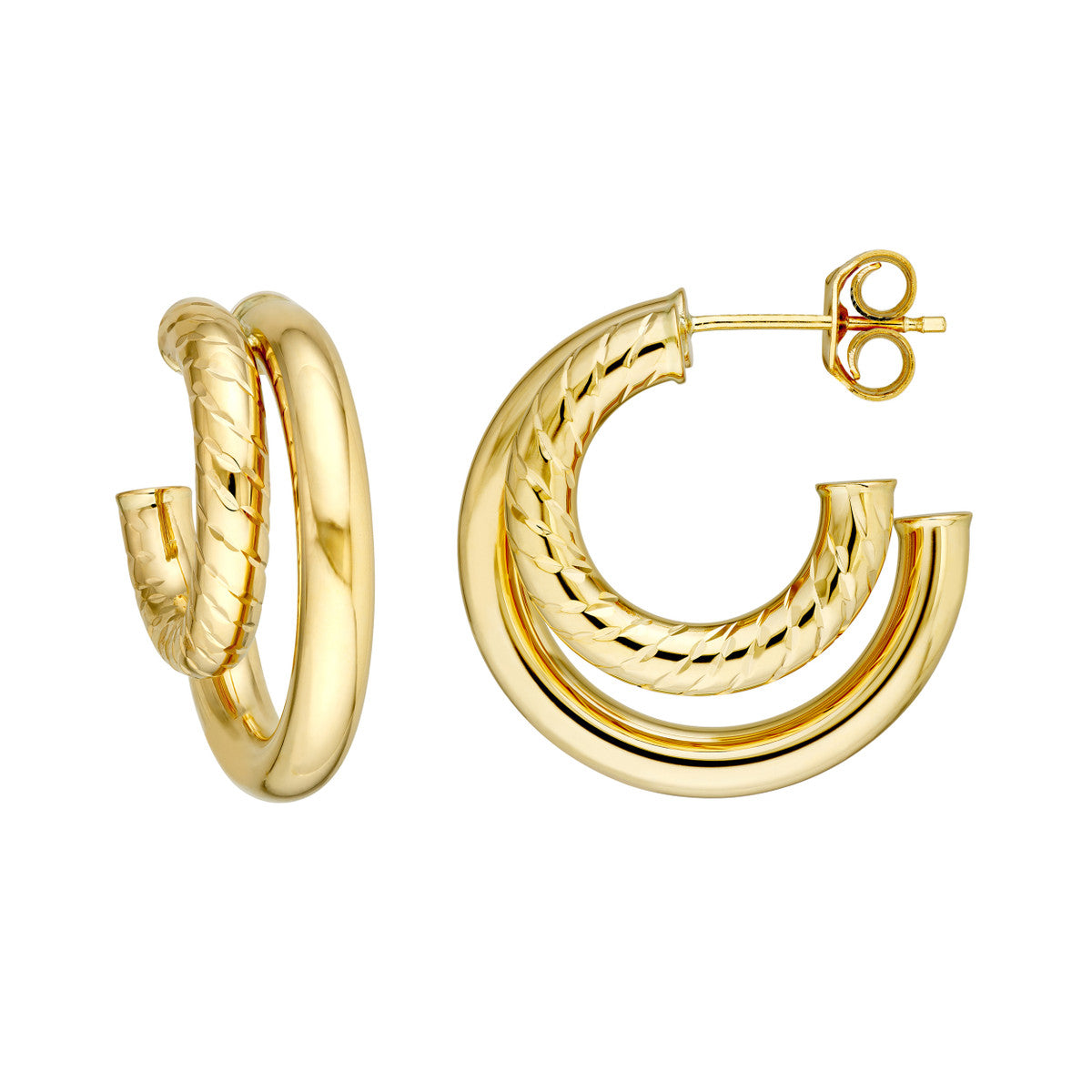 20mm D/C Small Twist Double Hoop Earrings 14K Yellow Gold