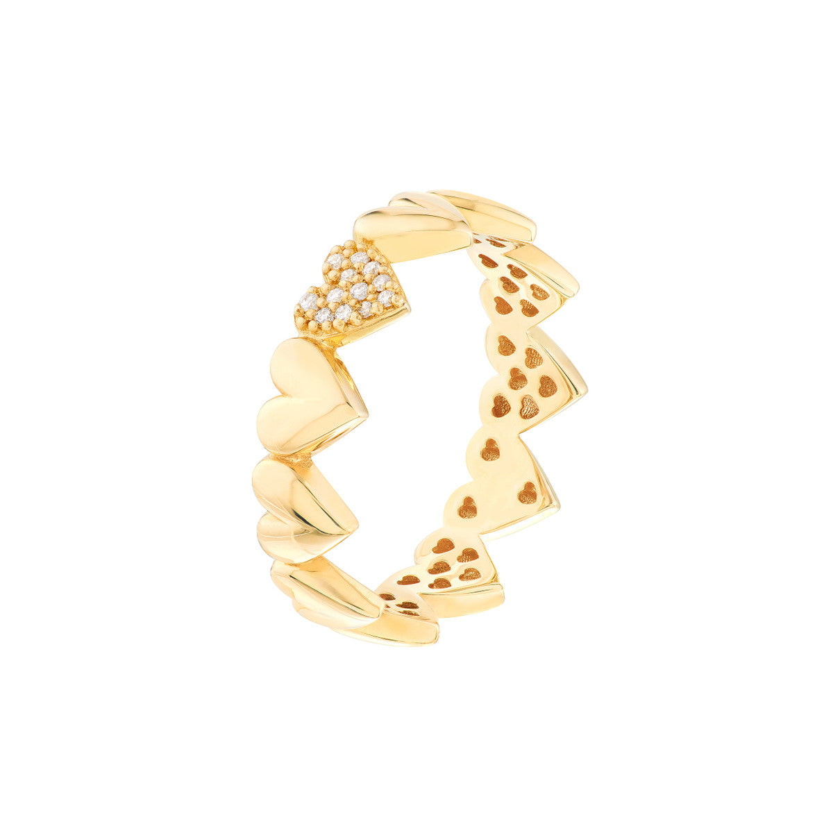 Side by Side Heart Ring 14K Yellow Gold