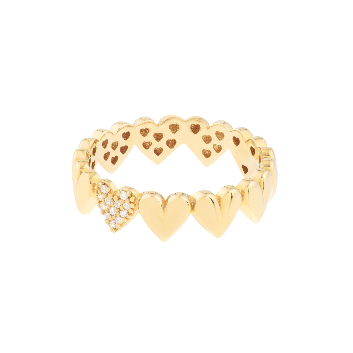 Side by Side Heart Ring 14K Yellow Gold