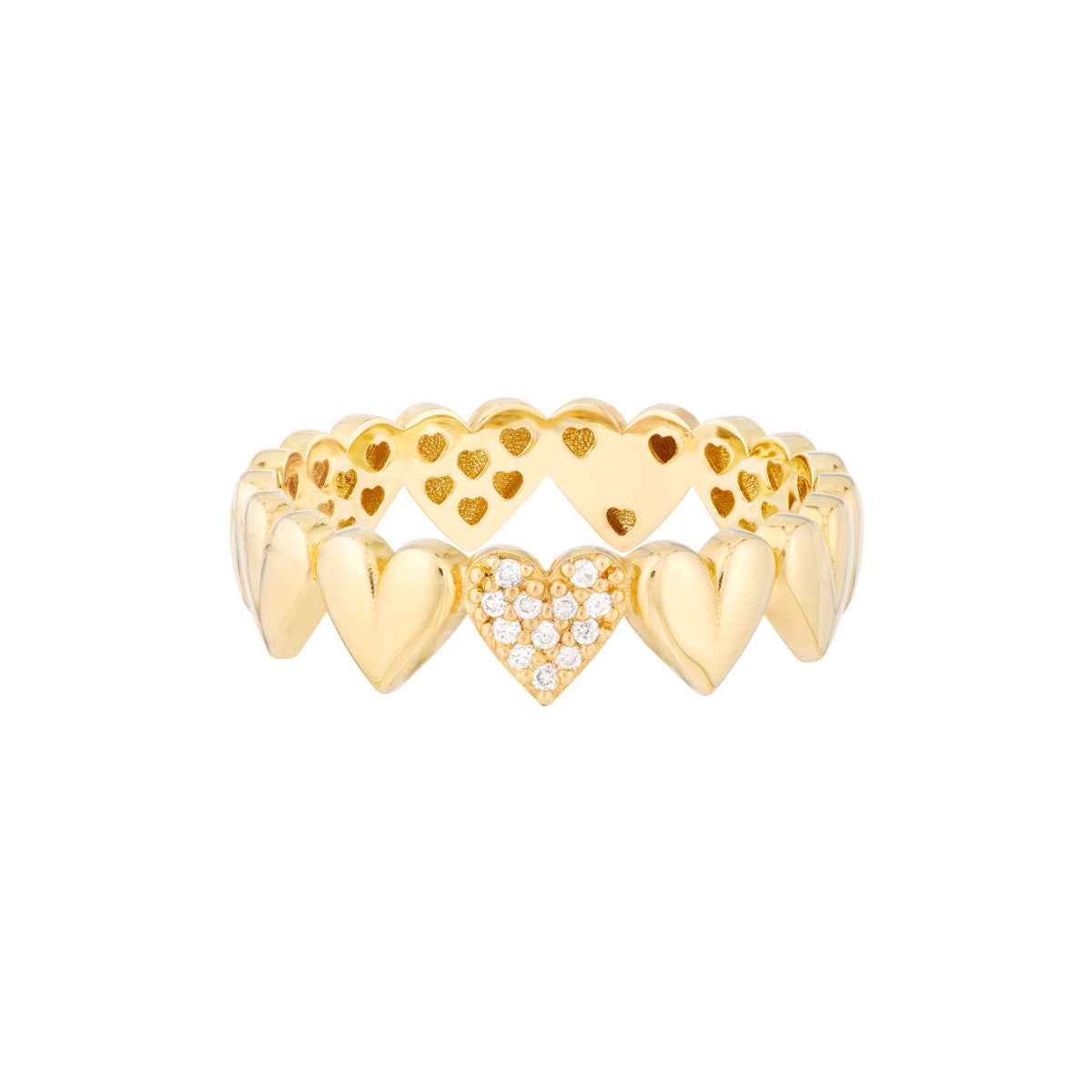 Side by Side Heart Ring 14K Yellow Gold