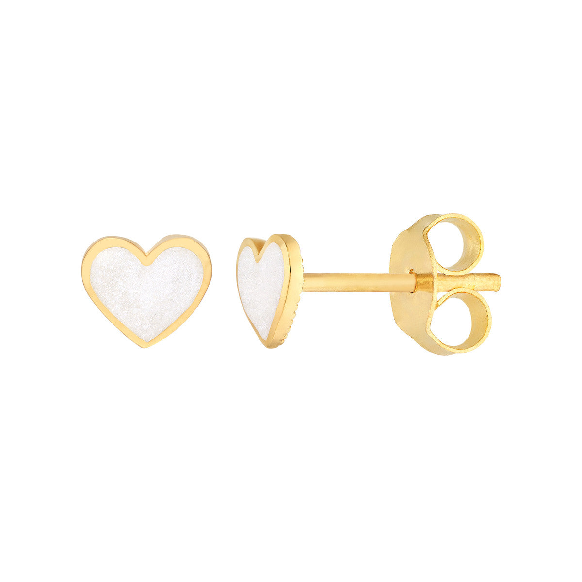 Enamel Heart Stud Earrings 14K Yellow Gold