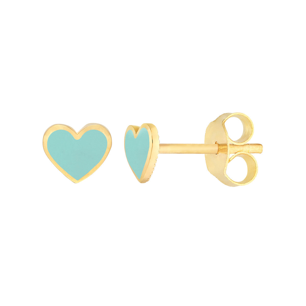 Enamel Heart Stud Earrings 14K Yellow Gold