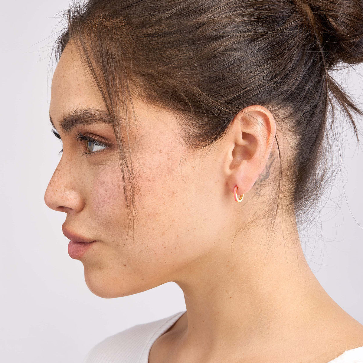 Enamel Huggies 14K Yellow Gold