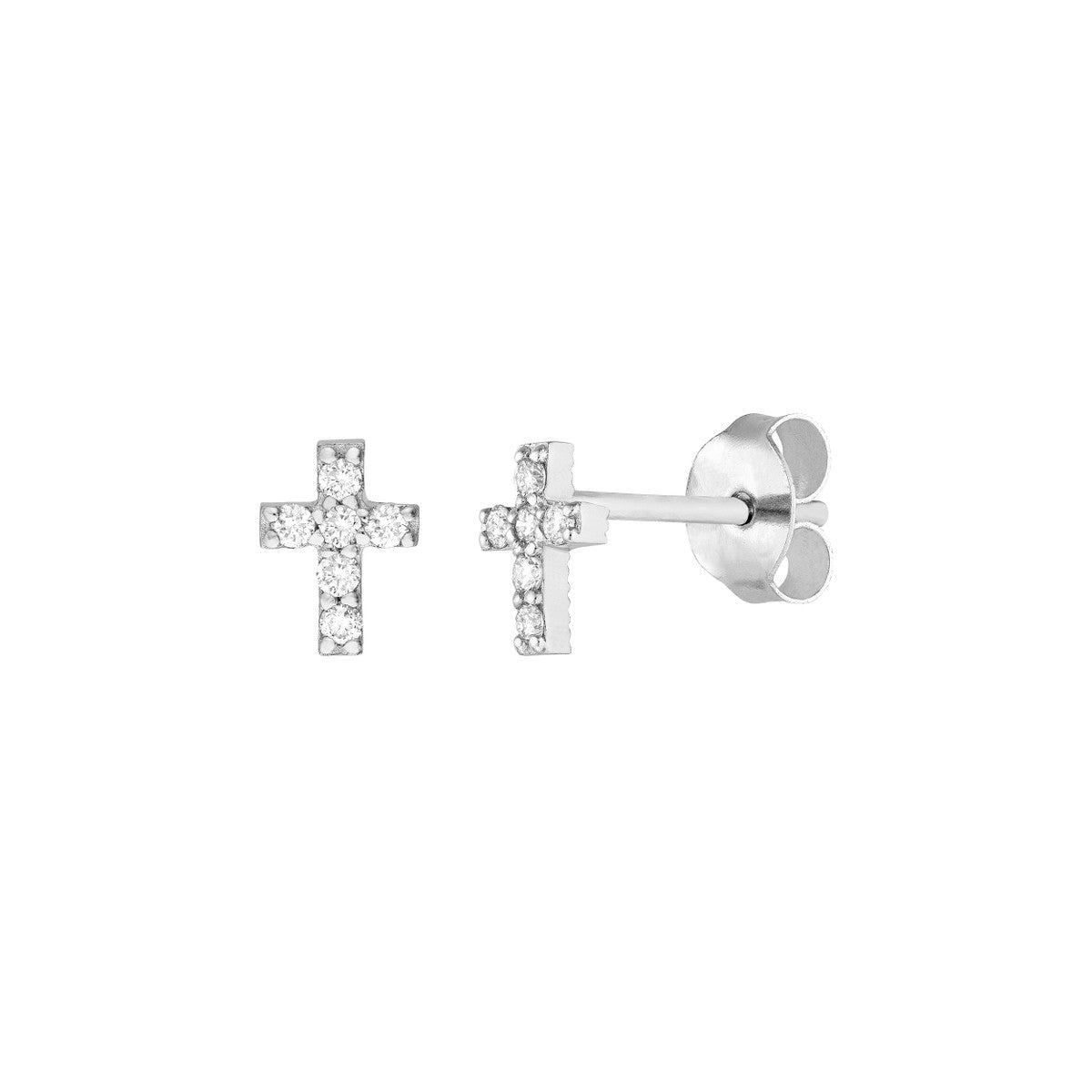 1/10tcw Diamond Cross Stud Earrings 14K Gold