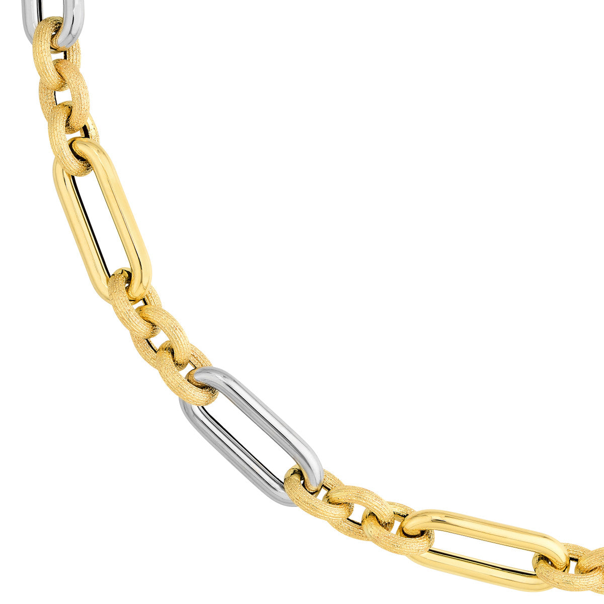 Two Tone (3+1) Paperclip Brushed Polished Chain 14K Gold