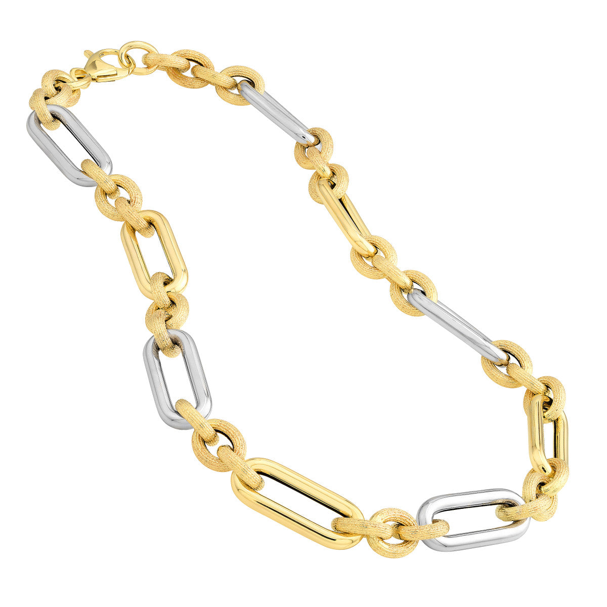 Two Tone (3+1) Paperclip Brushed Polished Chain 14K Gold