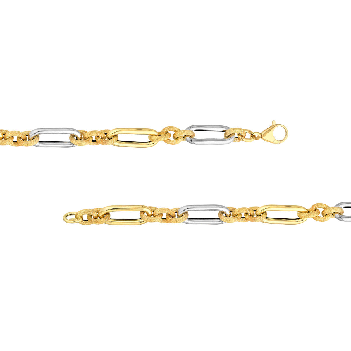 Two Tone (3+1) Paperclip Brushed Polished Chain 14K Gold