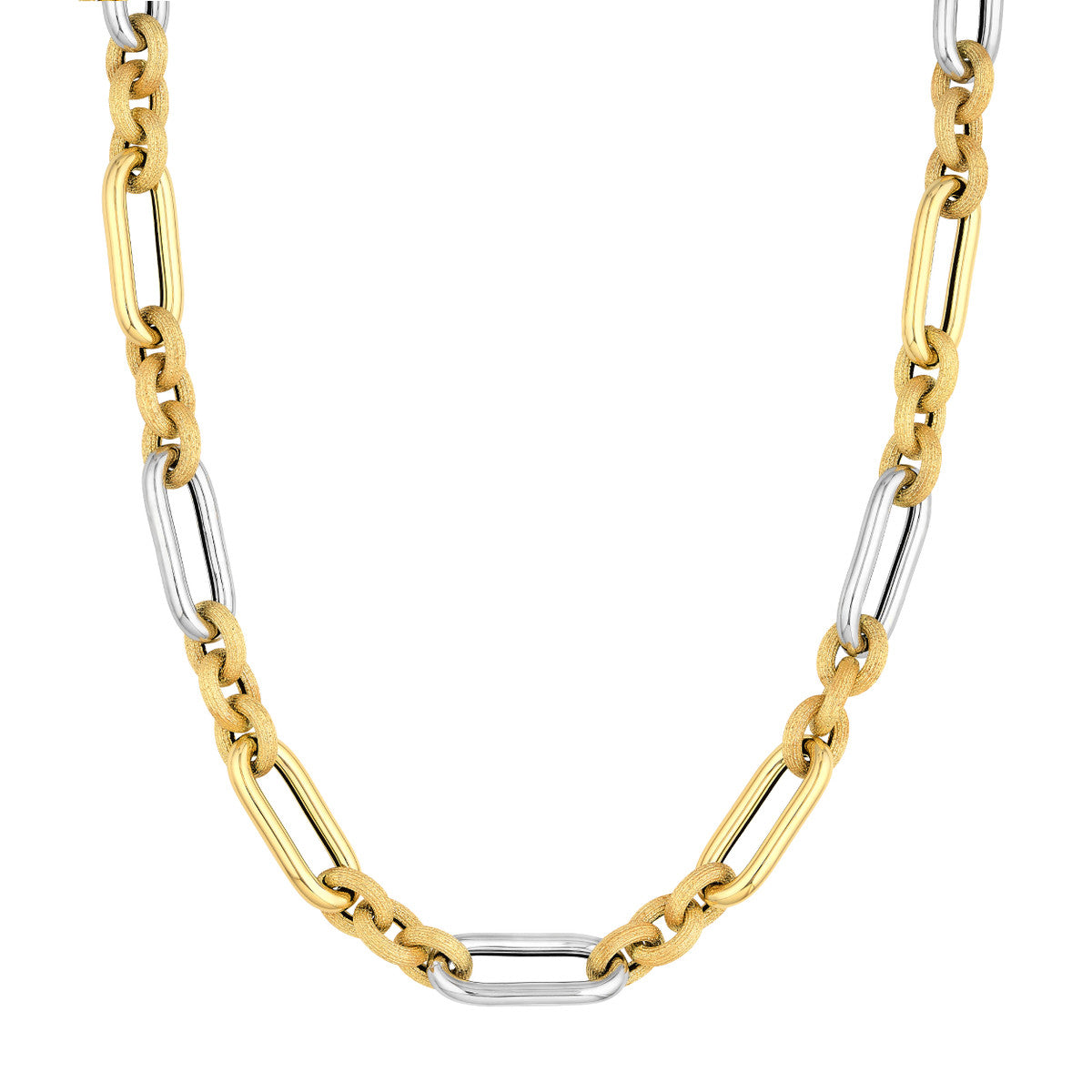 Two Tone (3+1) Paperclip Brushed Polished Chain 14K Gold