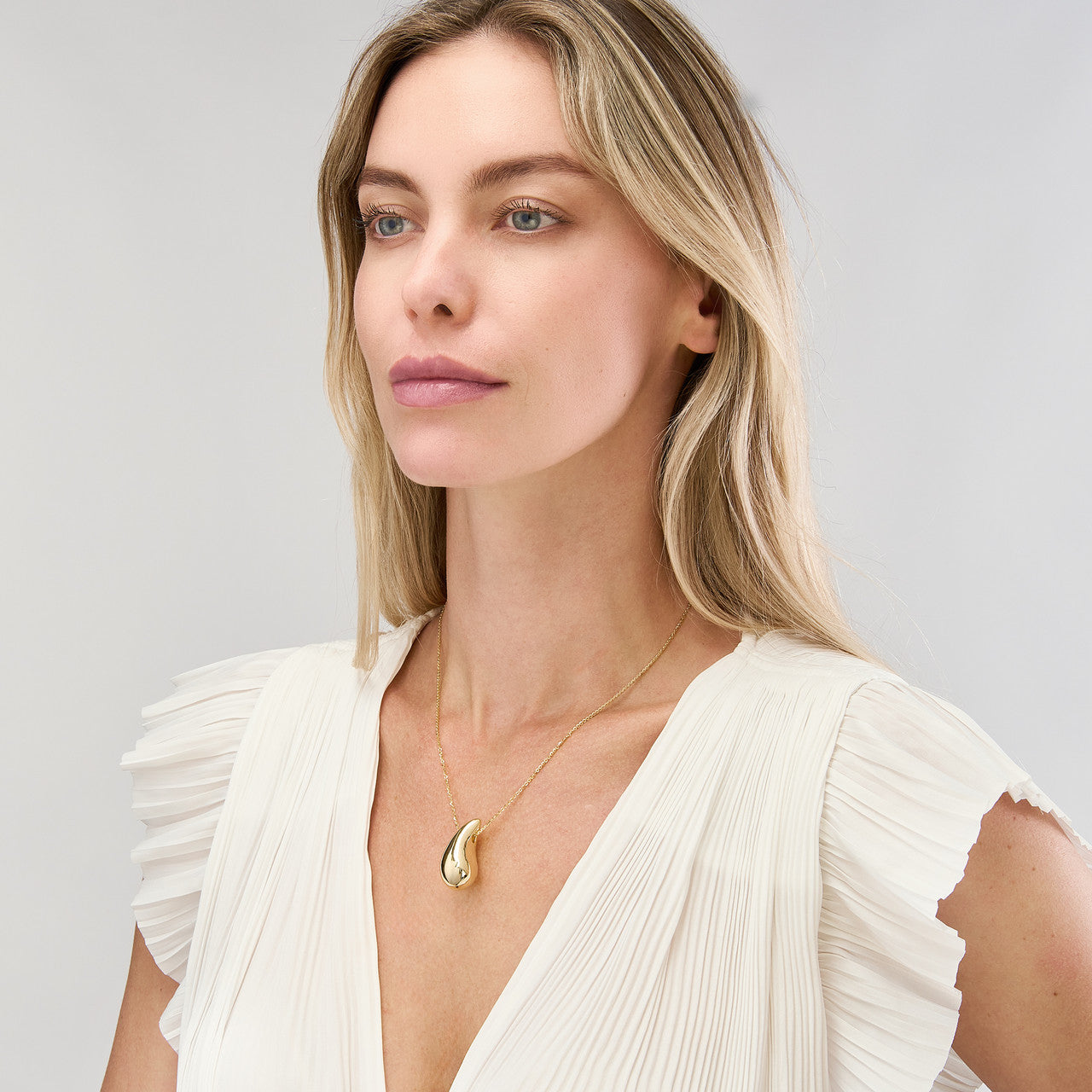 Puff Art Teardrop Dome Necklace 14k Yellow Gold
