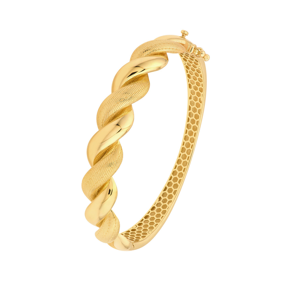Textured and Polished Twist Bangle Bracelet 14K Yellow Gold