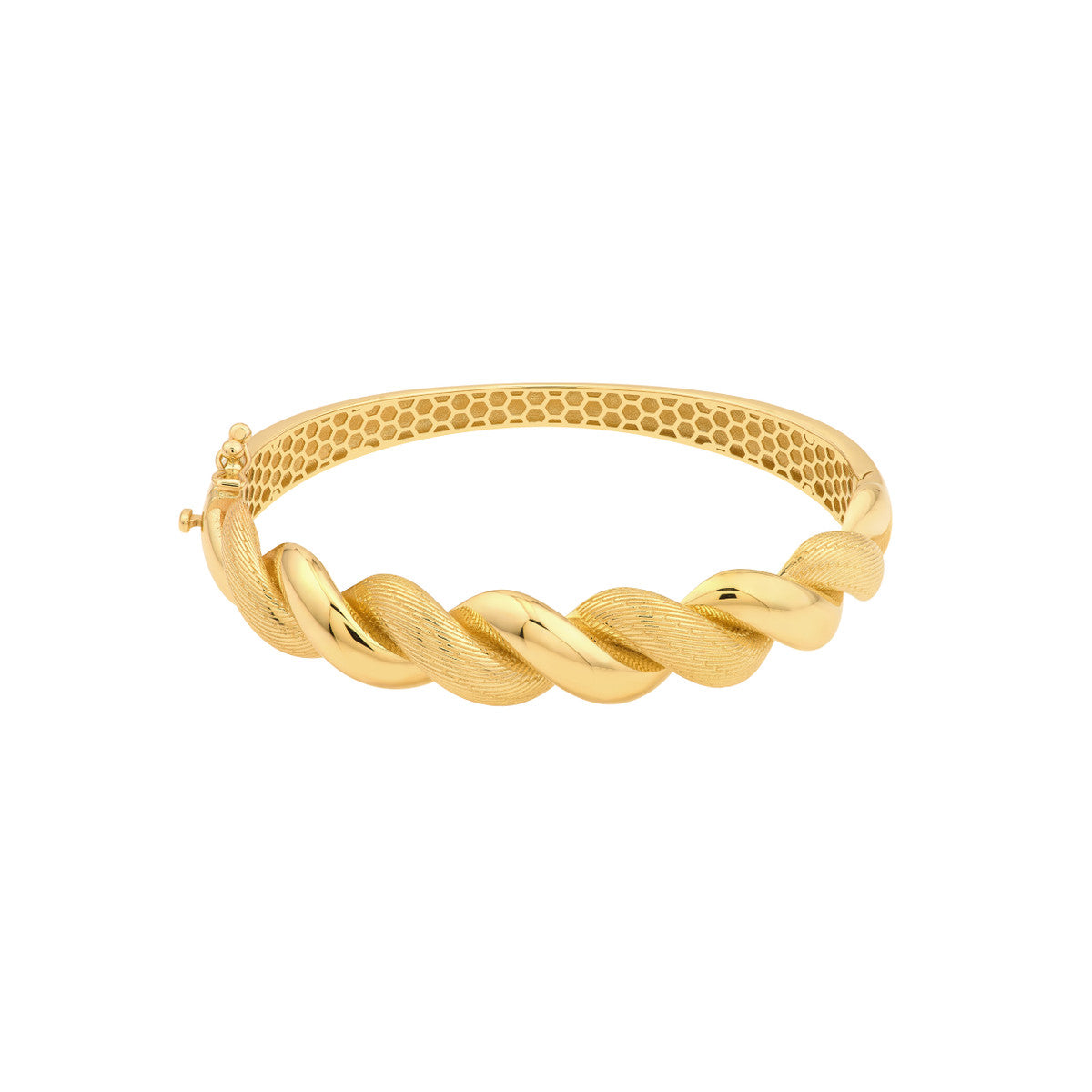 Textured and Polished Twist Bangle Bracelet 14K Yellow Gold