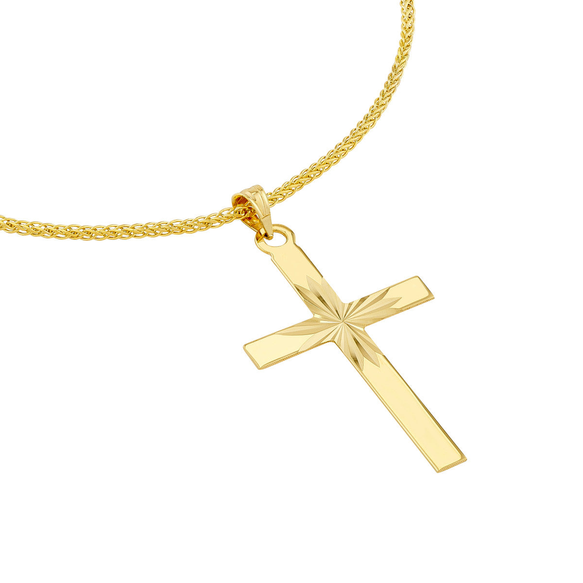 Diamond Cut Center Cross Pendant Only 14K Yellow Gold