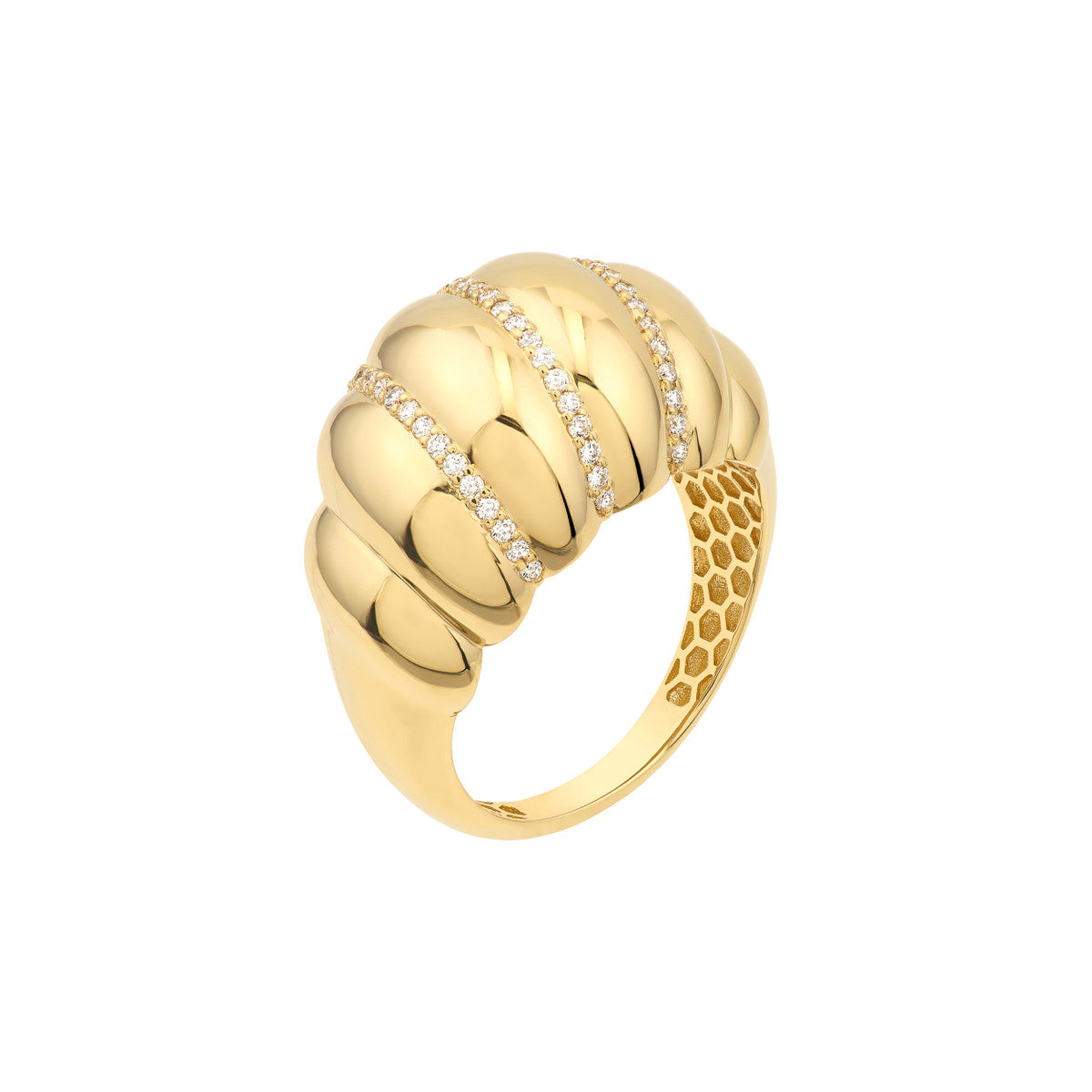 Diamond Twisted Dome Ring 14K Yellow Gold