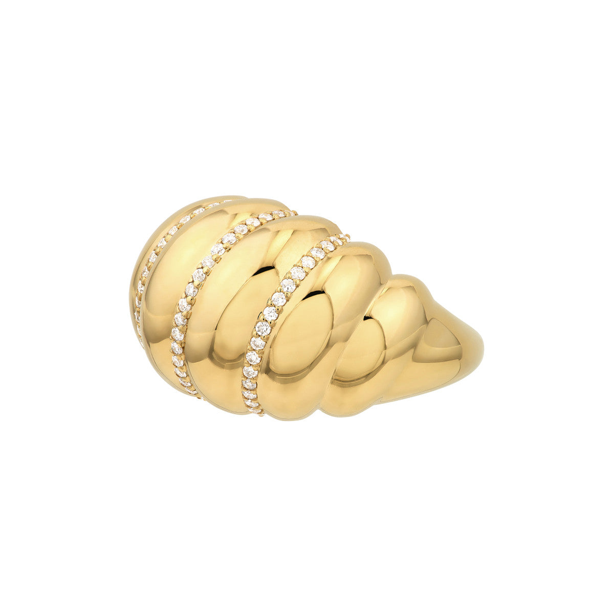 Diamond Twisted Dome Ring 14K Yellow Gold