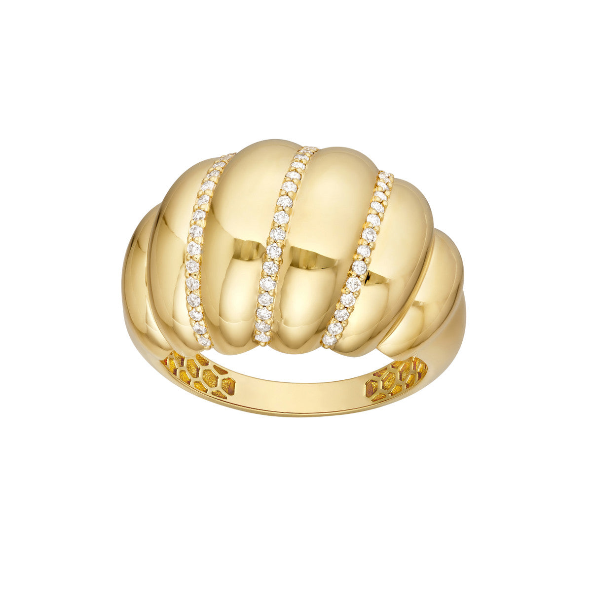 Diamond Twisted Dome Ring 14K Yellow Gold