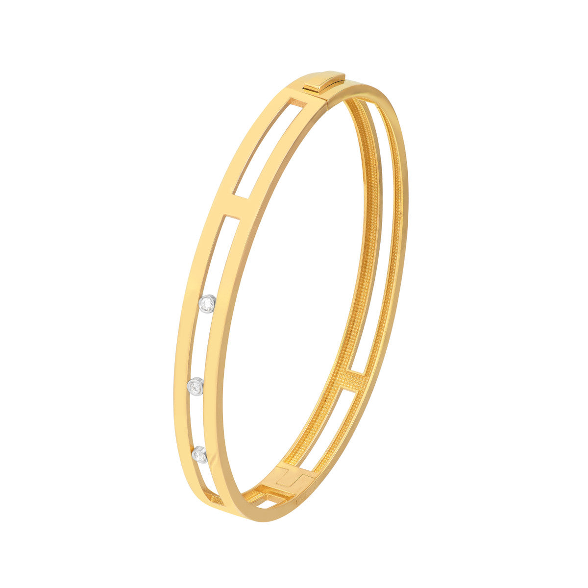 Diamond Bezel Open Bangle 14K Two-tone Gold