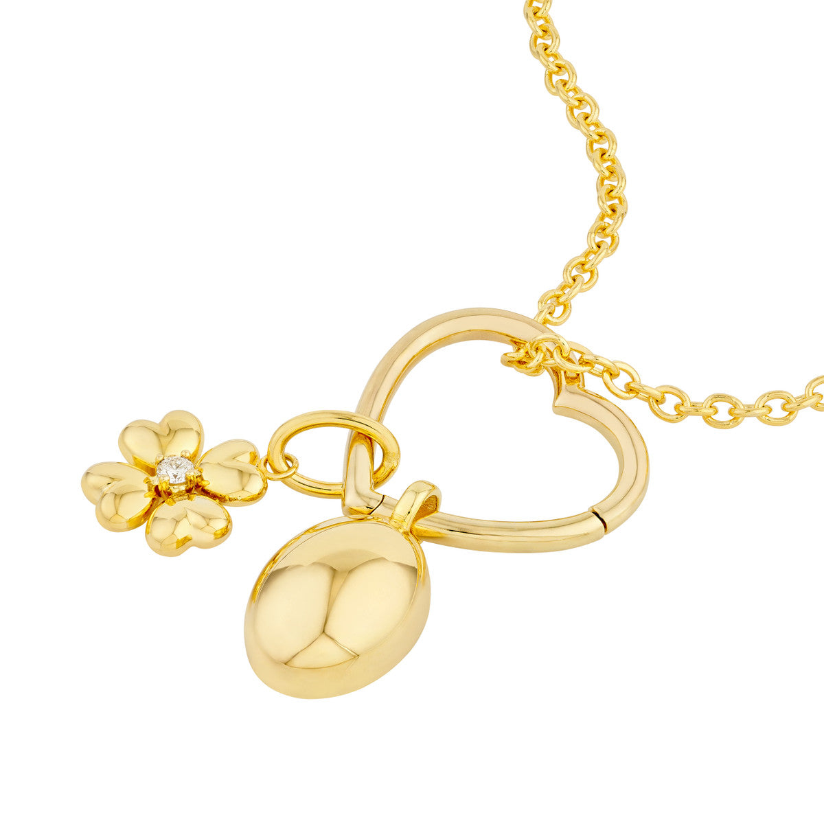 Puff Flower Charm Pendant in 14K Yellow Gold