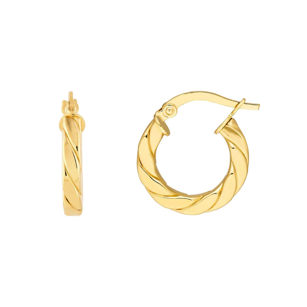 10mm Twist Square Tube Hoop Earrings in 14K Yellow Gold