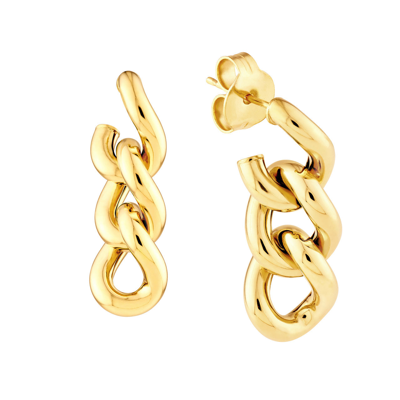 Triple Curb Link Dangle Earrings 14K Yellow Gold