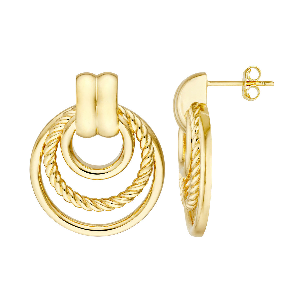 Triple Rope Hoop Dangle Earrings 14K Yellow Gold
