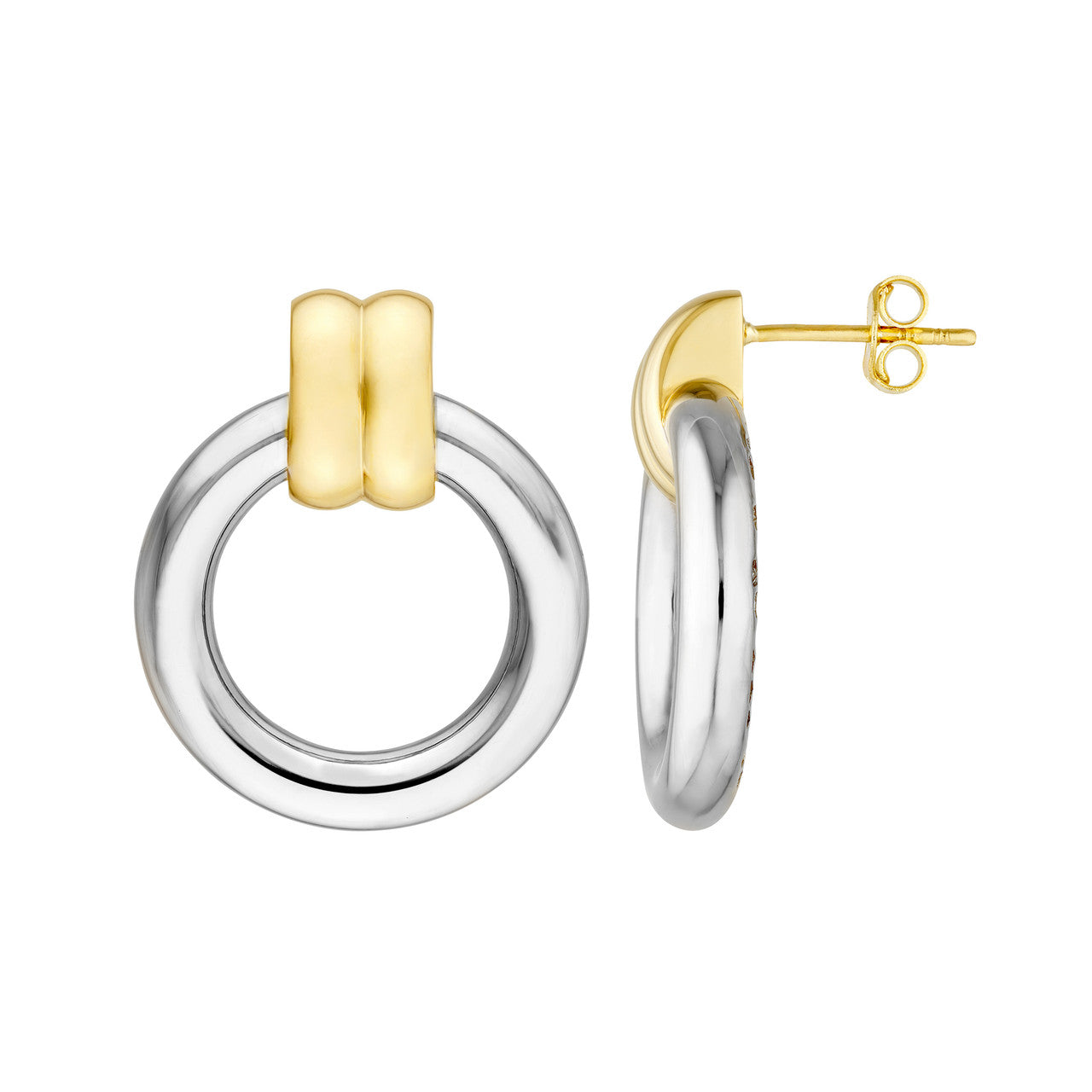 Two-Tone Dangle Hoop Earrings 14K Gold